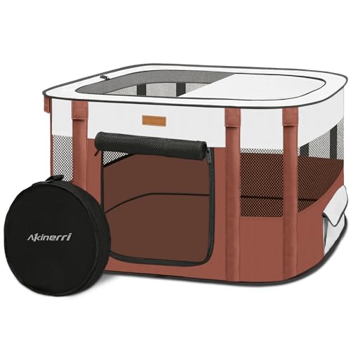 Dog Playpen - Foldable Cat Play Pens for Pubby, Kitten, Rabbit, Portable Pet Tent with Carring Bag for Indoor/Outdoor Travel Camping Brown X-Large - color: Brown, style: X-Large