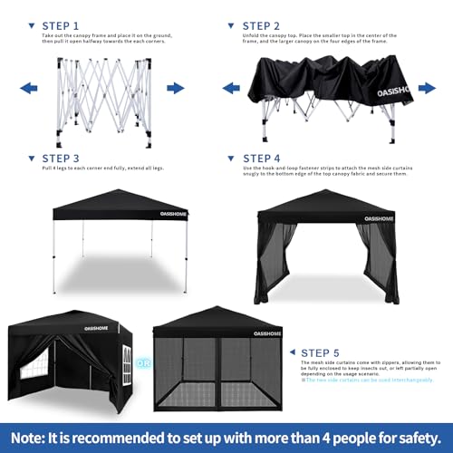 OASISHOME Pop-up Gazebo Instant Portable Canopy Tent 10'x10', with 2 Styles Sidewalls,Netting, Windows, Wheeled Bag, for Patio/Outdoor/Wedding Parties and Events(Black，10x10) - color: Black with 2 styles Sidewalls