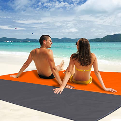 Beach Blanket XL Fast Drying Durable Lightweight Compact Outdoor Mat 83"x 79" - Sandproof Waterproof Picnic Mat for Travel, Camping, Hiking (Orange) - color: Orange