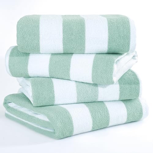 American Soft Linen Cabana Striped Beach Towels, 30x60 inch 4 Piece Oversize Pool Towels, Quick Drying Sand Free Swim Towels, Mint Green - color: Mint