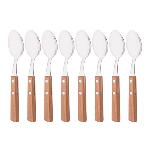 8-Piece Espresso Spoons, 304 Stainless Steel Flatware Set with Wooden Handle, Small Spoons for Dessert, Tea, Appetizer, Coffee, 6.3 inches - size: 8-Piece Dessert Spoon