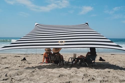 Neso Portable Beach Tent Sun Shelter - Lightweight Beach Shade Canopy - Easy Setup for Family Outings - Patented Reinforced Corners - UPF 50+ Sun Protection - color: Black/White Stripes