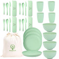 ECOSTAR Wheat Straw Dinnerware Sets Unbreakable Plates Bowls and Cups Reusable Utensils Dishwasher Microwave Safe Bowls and Plates Sets (Green) - color: Green