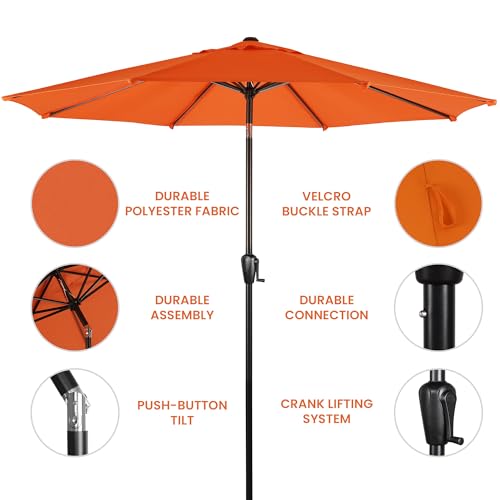 Sun-Ray 9' Round Patio Umbrella with Push-Button Tilt and Hand Crank Lift System, Market Umbrella for Porch, Deck, and Patio - color: Orange