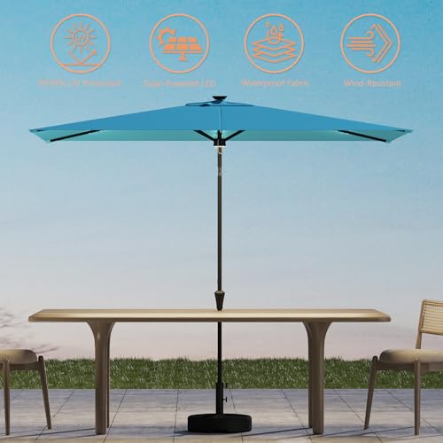 C-Hopetree Rectangular Outdoor Patio Market Umbrella with Solar LED Lights 6.5 x 10 ft - color: Aqua Blue