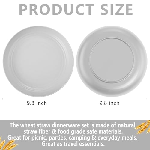 Supernal 16pcs Grey Wheat Straw Plates - Hard Plastic, Unbreakable Dinner Plates, Dishwasher & Microwave Safe for Camping, Picnic - color: Gray