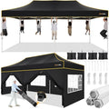 Hoteel 10x20 Pop Up Canopy Tent Heavy Duty with 6 Sidewalls, Waterproof Party Tent, Easy Set-up Commercial Instant Tents with Roller Bag & Sandbags, Hexagonal Leg (1-Year Warranty) - color: Black, size: 10×20 （6 Walls）