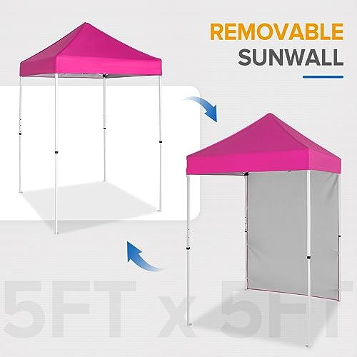 EAGLE PEAK Pop up Canopy 5x5, Outdoor Portable Canopy Tent with One Removable Sunwall, Carry Bag Included, Pink - color: Pink