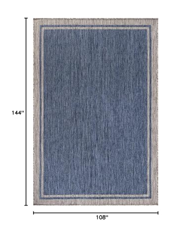 CAMILSON Outdoor Rug, 9x12 Bordered Navy Blue Gray Modern Large Area Rugs for Indoor and Outdoor Patios, Porches Waterproof Washable Porch Deck Outside Carpet (Bordered Navy, 9 x 12) - color: Bordered Navy, size: 9' x 12' (Rectangular)