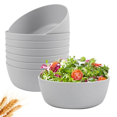 EI 8pcs Wheat Straw Bowls Set,Unbreakable Reusable Plastic Bowls,BPA-Free Lightweight Cereal, Salad & Soup Bowls,Ideal for Breakfast, Picnic, Party or Dinner - color: Grey Wheat Straw Bowls