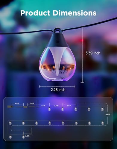 Govee Clear Bulb Outdoor String Lights, 48ft RGBWIC Dimmable Patio & Backyard Lights with 15 LED Bulbs, 111 Modes, IP67 Waterproof & Shatterproof, Works with Alexa, Google & Matter - size: 48ft
