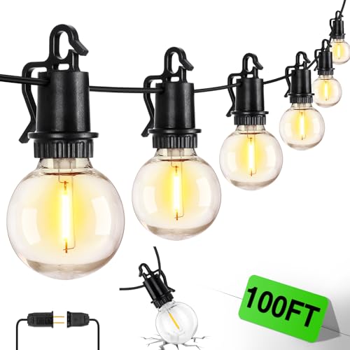 ZJOJO LED Outdoor String Lights,100FT Outdoor Lights for Patio with 32 Shatterproof Bulbs, 2700K Dimmable Waterproof Globe LED Patio Light Lights for Outside Christmas Backyard Bistro Porch Garden - size: 100FT-30