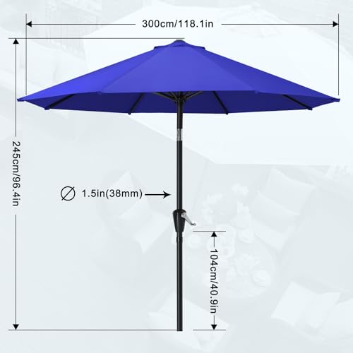 MASTERCANOPY 10FT Patio Umbrella with Push Button Tilt and Crank, Outdoor Market Umbrella with 8 Sturdy Ribs, UV Protection & Waterproof for Garden, Deck, Backyard, Pool (Blue) - color: blue, size: 10FT