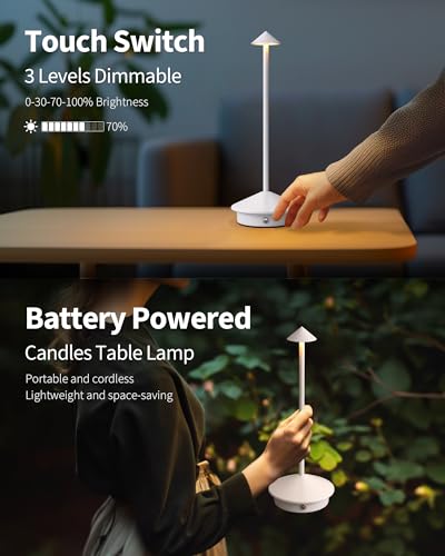 Modern Cordless Table Lamp Set of 2, Portable LED Desk Lamps, 5000mAh Rechargeable Battery Operated Lighting for Bedroom Dining Room Restaurant Coffee Shop Camping Night Light (White) - color: White (2 Pack)