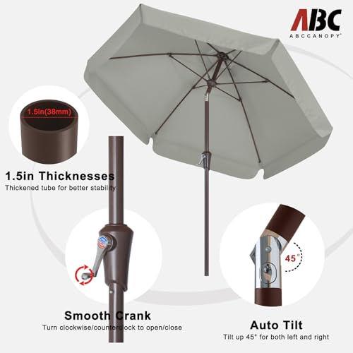 ABCCANOPY 7.5ft Scalloped Patio Umbrella, Outdoor Table Umbrella with Tilt and Crank, Fiberglass Ribs Deck Umbrella for Patio, Pool, Garden, Picnic (Light Gray) - color: Light Gray, size: 7.5FT