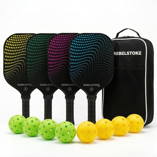 Complete Pickleball Set of 4 with Bag, Pickle Ball Paddle Set of 4, Designed in The USA, Pickleball Racket for Adults Comfort Grip, Indoor Outdoor Pickle Ball Kit, Pickleball Paddles 4 Pack - style: Midnight Pop