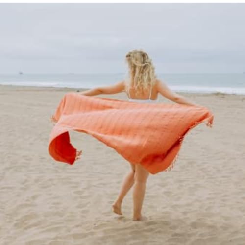 InfuseZen Stonewashed Turkish Bath & Beach Towel –100% Organic Turkish Cotton - Soft, Lightweight, Absorbent - Quick Dry, Sand Free - Swim, Pool, Shower, Travel - Peshtemal, Hammam Spa Towel - Orange - color: Orange