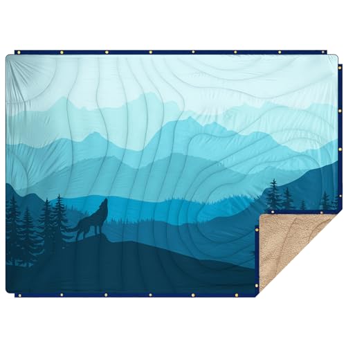 Outdoor Camping Blanket - Puffy Camping Blanket Packable,Sherpa Fleece Warm Blanket for Camping, Outdoors, Travel, Stadium, Festivals, Beach, Hammock 56"x 78" Machine Washable, DWR, Lightweight - color: Blue Mountain, size: 78 x 56 inches