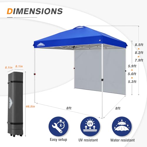 EAGLE PEAK Commercial Canopy 8x8 Pop Up Canopy Tent with 1 Sidewall, Easy Setup Heavy Duty Instant Event Shelter for Vendors & Markets, Outdoor Sun Shade, Blue - color: Blue, size: 8x8