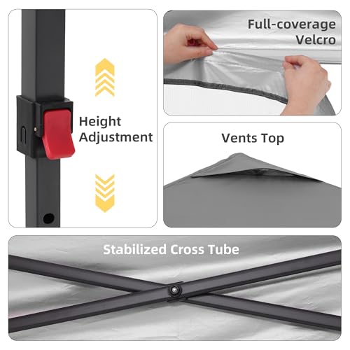 GDY 10x10 Pop up Canopy Tent with Mosquito Netting, Easy up Gazebo for Patio, Camping and Garden, Includes 4 Sandbags, Gray - color: Gray, size: 10x10 with Mosquito Netting