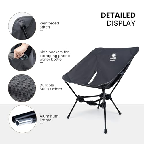ONETIGRIS Tigerblade Camping Chair, Lightweight Folding Backpacking Hiking Chair, Compact Portable 330 lbs Capacity - color: Grey