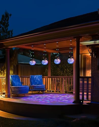 PARTPHONER Solar Lantern Solar Lights Outdoor Waterproof 6-Pack, Solar Powered Hanging Lights Cracked Glass Hanging Globes for Christmas Decoration, Shepherd Hook, Garden Tree Ornaments, Multi-Color - color: Black Cap RGB Light, size: 6 Pack