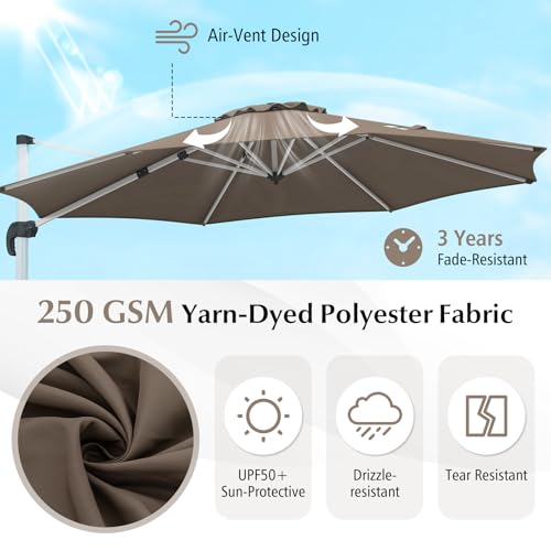 Cantilever Patio Umbrella Aluminum Offset Umbrella with 360-Degree Rotation & Adjustable Tilt, Large Patio Offset Umbrella for Garden, Pool, Backyard & Deck - color: Brown-1, size: 11ft