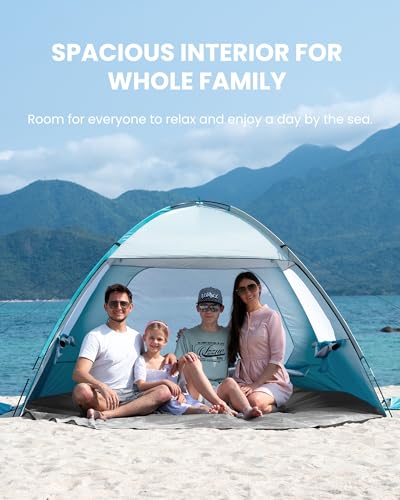 OutdoorMaster Beach Tent for 3/4/6/8 Person - Easy Setup Sun Shade Shelter, Portable Beach Shade Sun Canopy with UPF 50+ UV Protection, Removable Skylight Family Size - color: Olive Green, size: 4 Person