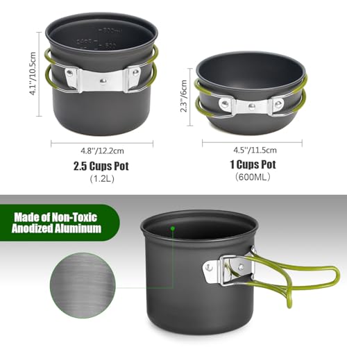 Odoland 8pcs Camping Cookware Mess Kit, Camping Pot and Pan Set with Mini Backpacking Stove, Stainless Steel Cup, Spork and Tank Bracket, Cooking Gear for Outdoor, Hiking, Picnic, Campfire - color: Green