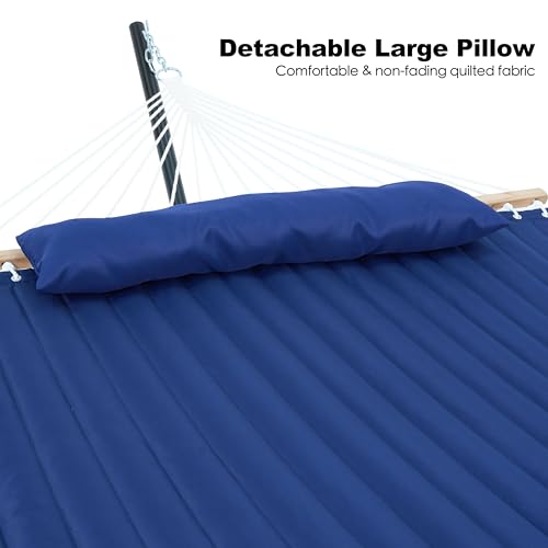 GAFETE 2 Person Hammock with Stand for Outside, Heavy Duty Steel Stand, Double 55inch Hammocks, Large Removable Pillow, Storage Bags, Max 475 lbs Capacity (Blue) - color: Blue