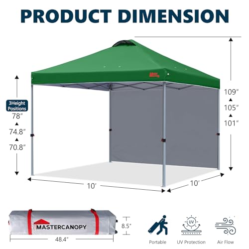 MASTERCANOPY Durable Pop-up Canopy Tent with 1 Sidewall (10'x10',Forest Green) - color: Forest Green, size: 10x10