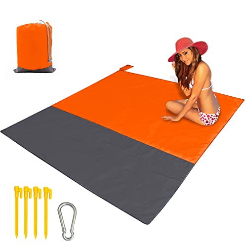 Beach Blanket Large Fast Drying Durable Lightweight Compact Outdoor Mat 79"x 55" - Sandproof Waterproof Picnic Mat for Travel, Camping, Hiking (Orange) - color: Orange