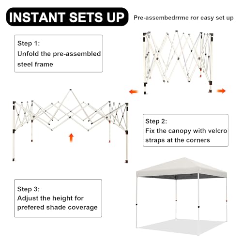 Northroad 8X8 FT Pop Up Canopy, Outdoor Instant Canopy Tent w/Carrying Bag, Portable Gazebo Shelter for Wedding Party,Commercial Event,Patio,Garden,Beach -White - color: White, size: 8x8