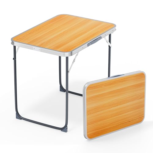 VINGLI 2.3FT Small Camping Table，Portable Camping Table with Carrying Handle, Picnic Table Foldable Table Essentials for Indoor Outdoor - color: Natural, size: 2.3ft