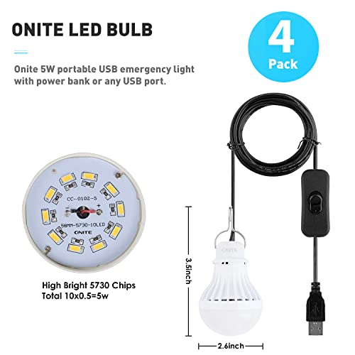 4-Pack Onite USB LED Light Bulb, Emergency Backup Lighting for Camping, Garage, Power Outage Preparedness, for Portable Power Station & Solar Panel, Outdoor Lantern, Warm White - size: 4-Pack