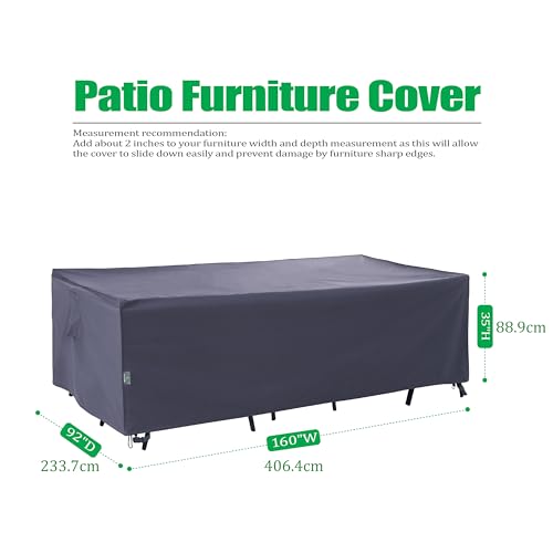 F&J Outdoors Heavy Duty Waterproof Anti-UV Rip-stop Fabric Extra Large Patio Furniture Covers, Grey, 160"x92"x35" - size: 160"(W)x92"(D)x35"(H)