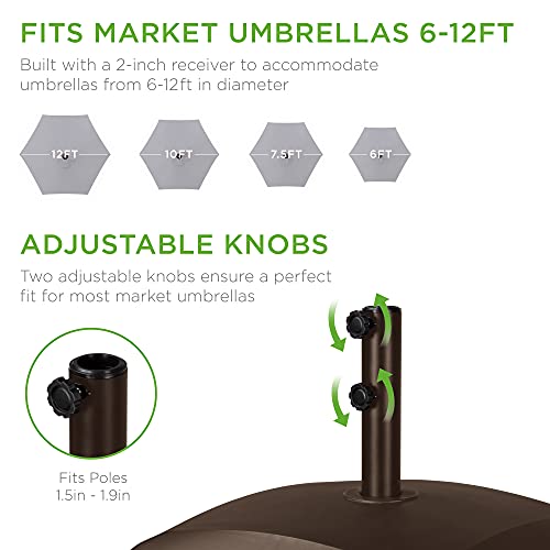 Best Choice Products 123lb Capacity Fillable Mobile Umbrella Base Heavy Duty Market Stand for Patio, Deck, Poolside w/ 4 Wheels, 2 Locks, 2 Knobs, Wind-Resistant Design - Bronze - color: Bronze