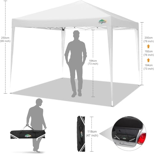 COBIZI 10x10 Pop Up Canopy Tent with 4 Sandbags, Easy Set Up Tent, Instant Outdoor Sun Shelter Canopy with 8 Stakes,4 Ropes&Carry Bag, Tents for Parties, Beach, Backyard,Camping(White) - color: White, size: 10x10FT without sidewall