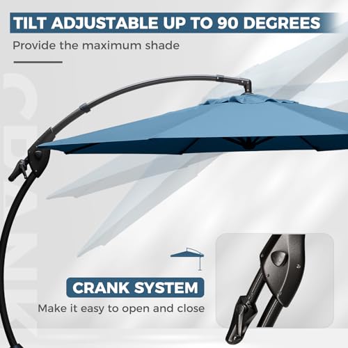 Grand patio 12 FT Sunbrella Cantilever Umbrella with Base Outdoor Aluminum Offset Umbrella with Tilt Adjustment (Sapphire Blue, 12 FT-SUNBRELLA) - color: Sapphire Blue-SUNBRELLA, size: 12 FT