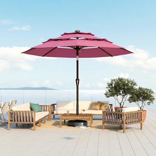 10FT Patio Umbrella 3 Tiers Outdoor Market Umbrella w/Push Button Tilt, Crank, UV and Waterproof Table Umbrella for Garden, Pool, Backyard, Deck, Lawn, Rose Pink - color: Rose Pink