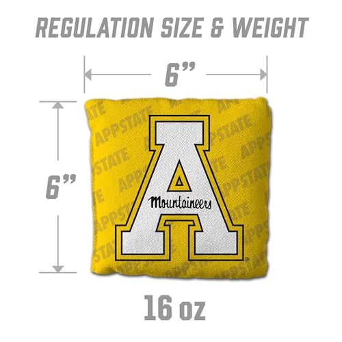 YouTheFan Officially-Licensed NCAA Set of 4 Cornhole Bags - All Weather Regulation 6” x 6” Size - 16oz Weight - Designed in USA - color: Appalachian State Mountaineers - Yellow