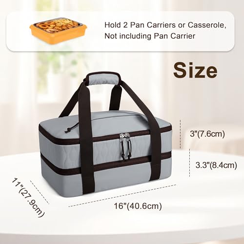 Trunab Insulated Casserole Carrier for Hot or Cold Food, Double Thermal Food Containers, Fit 9x13 Inches Baking Dish Foil Pans, For Picnic Cookouts, Potluck Parties, Beach,Beige (Grey) - color: Gray