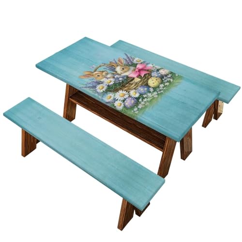 Easter Bunny Picnic Table Cover Elastic Fitted Table Cloth for Camping Party Easter Bunny Picnic Table Cover with Bench Covers 3 PCS for Outdoors - color: Easter Bunny, size: Small