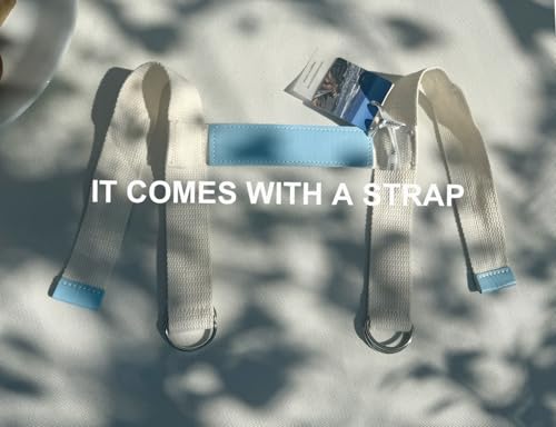 White Picnic Blanket & Beach Mat – Canvas, Machine Washable, Large 4’9” × 6’3” - color: Creamy White + Baby Blue Strap, size: 4'9" x 6'3"