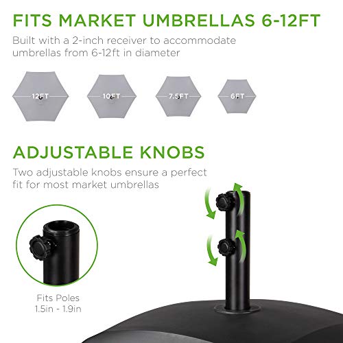 Best Choice Products 123lb Capacity Fillable Mobile Umbrella Base Heavy Duty Market Stand for Patio, Deck, Poolside w/ 4 Wheels, 2 Locks, 2 Knobs, Wind-Resistant Design - Black - color: Black