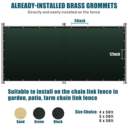 UIRWAY Fence Privacy Screen 5ft x 50ft Green, Heavy Duty 170GSM 90% Visibility Blockage, UV Resistant Outdoor HDPE Fence Covering Windscreen for Chain Link Fence Backyard Garden Patio with Cable Ties - color: Green, size: 5' x 50'