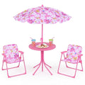 KOTEK Kids Picnic Table with Umbrella, Outdoor Table & 2 Folding Chairs, Cute Pattern Children’s Patio Furniture, Portable Kids Table and Chair Set for Backyard, Garden, Beach (Pink Flower) - color: Pink Flower