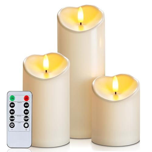 Homemory Flameless Candles with Timer and Remote Control, Battery Operated LED Candles, Realistic Fake Plastic Candles for Wedding, Festival, Home Decor, Waterproof Outdoor, D3”H4”6”8” - color: Ivory White, size: D3"H 4"6"8"