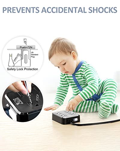 Outdoor Power Strip Weatherproof, Waterproof Surge Protector with 4 Wide Outlets & 3 USB Ports, 10FT Extension Cord, Wall Mountable, Overload Protection for Patio Garden Christmas Lights, ETL Listed