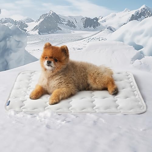 Bedsure Cooling Mat for Small Dog, Q-Max>0.5 Thin Breathable Cold Crate Pad for Puppy and Cat, Portable Washable Kennel Bed for Active Pet with Chill Soothing Fabric to Rapid Cooling, 24x18, Grey - color: Pearl Grey, size: 24" x 18" (Small)